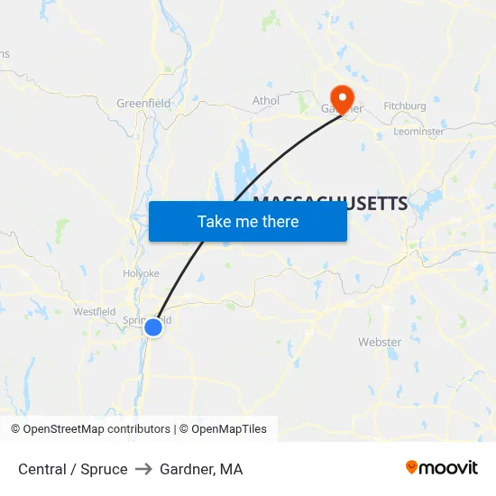 Central / Spruce to Gardner, MA map