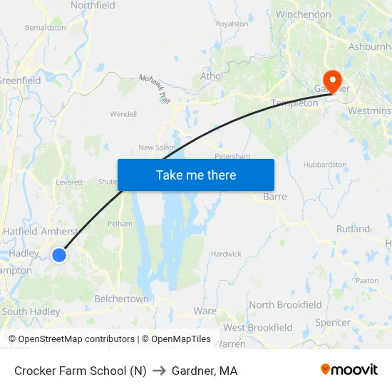 Crocker Farm School (N) to Gardner, MA map