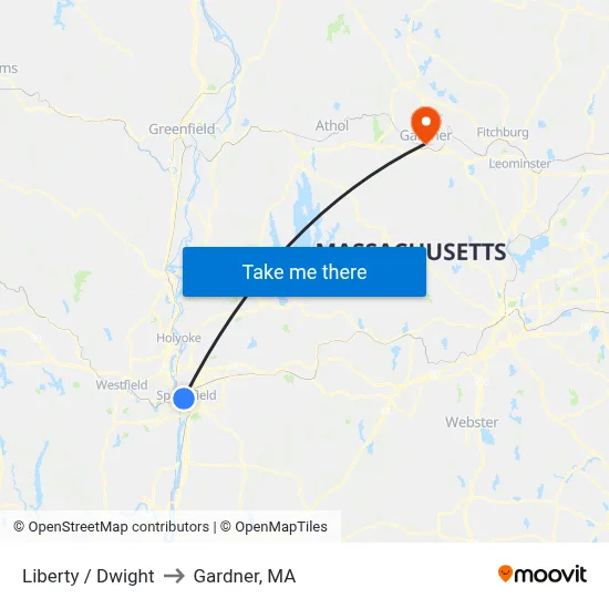 Liberty / Dwight to Gardner, MA map