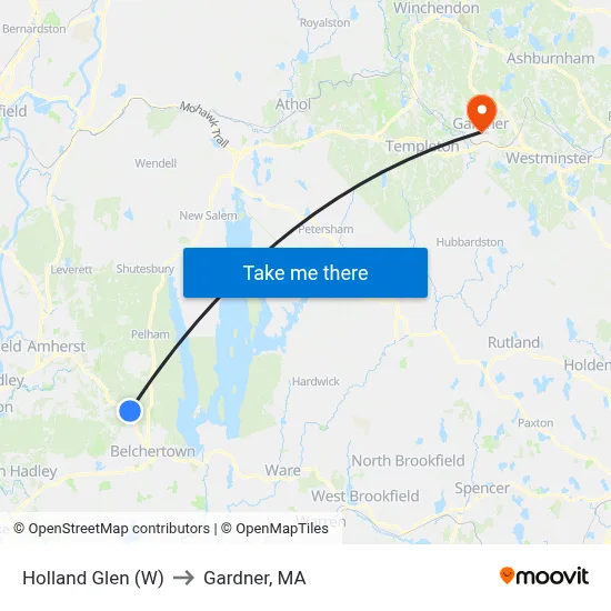 Holland Glen (W) to Gardner, MA map