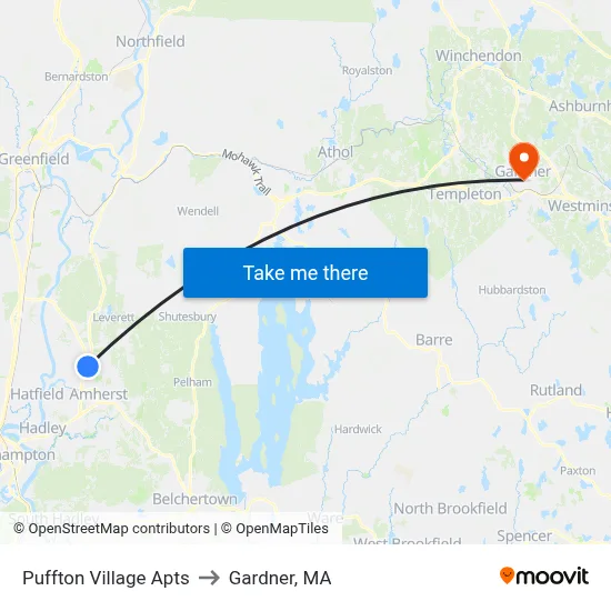 Puffton Village Apts to Gardner, MA map
