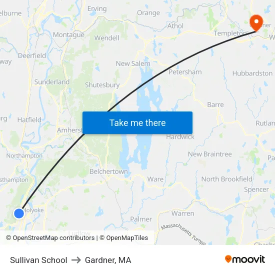 Sullivan School to Gardner, MA map