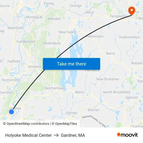 Holyoke Medical Center to Gardner, MA map
