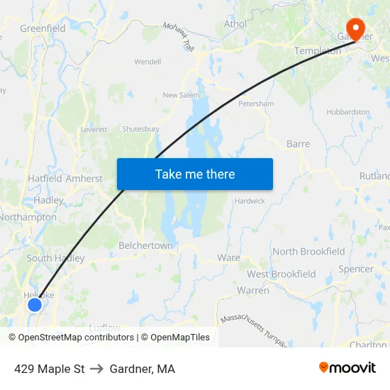 429 Maple St to Gardner, MA map