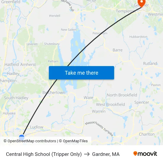 Central High School (Tripper Only) to Gardner, MA map