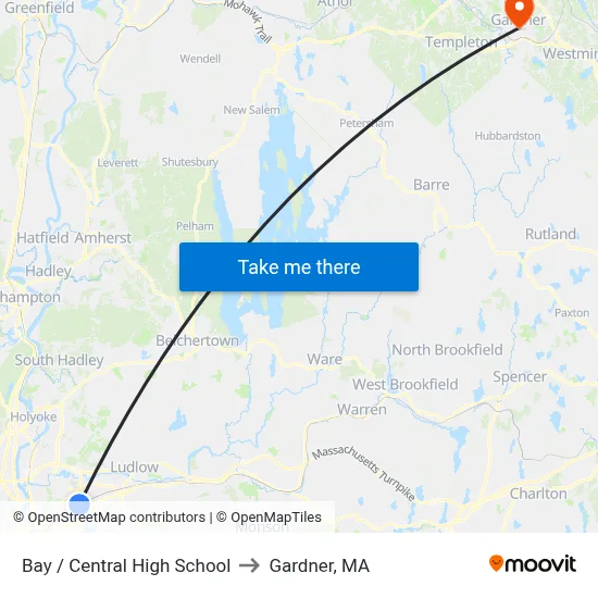Bay / Central High School to Gardner, MA map