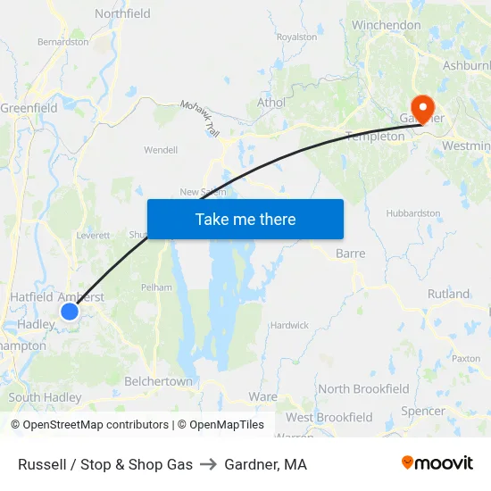 Russell / Stop & Shop Gas to Gardner, MA map