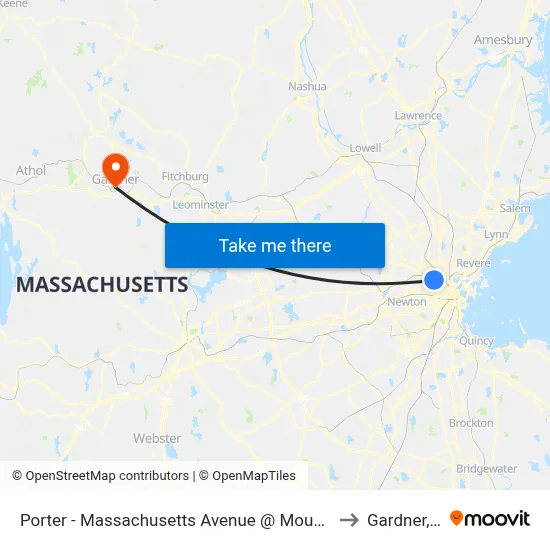 Porter - Massachusetts Avenue @ Mount Vernon St to Gardner, MA map