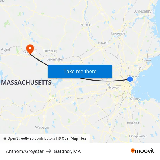 Anthem/Greystar to Gardner, MA map