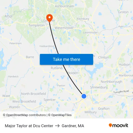 Major Taylor at Dcu Center to Gardner, MA map