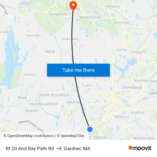 Rt 20 And Bay Path Rd to Gardner, MA map