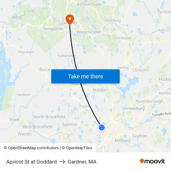 Apricot St at Goddard to Gardner, MA map