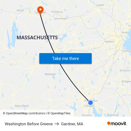 Washington Before Greene to Gardner, MA map