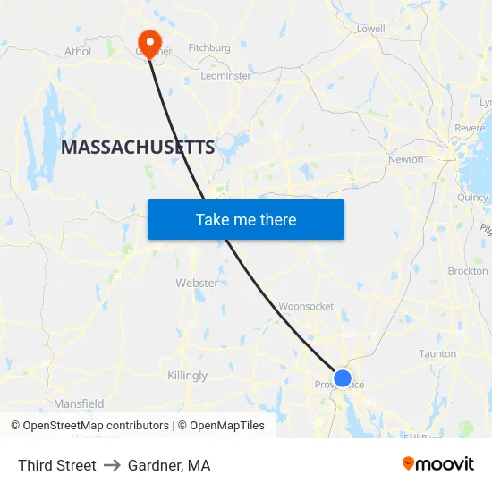 Third Street to Gardner, MA map