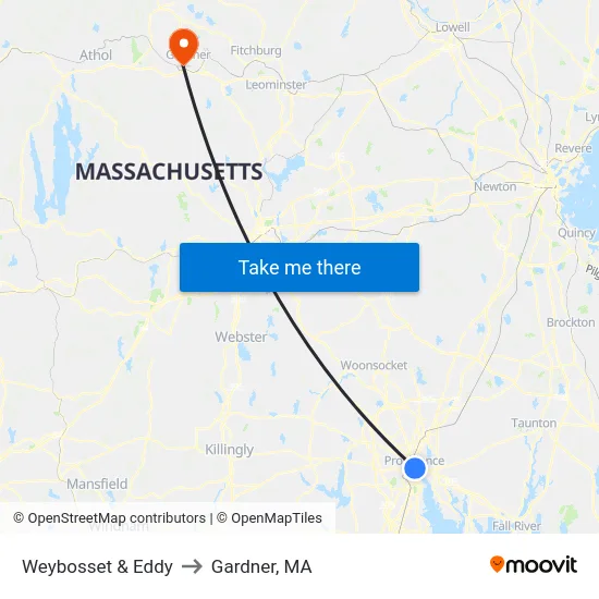 Weybosset & Eddy to Gardner, MA map