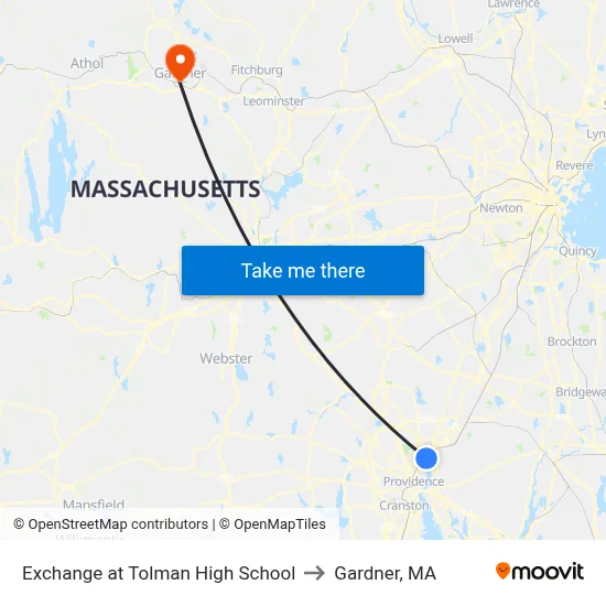 Exchange at Tolman High School to Gardner, MA map