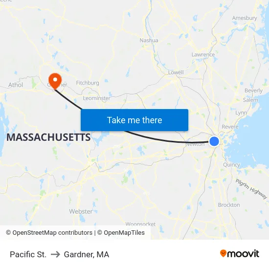 Pacific St. to Gardner, MA map