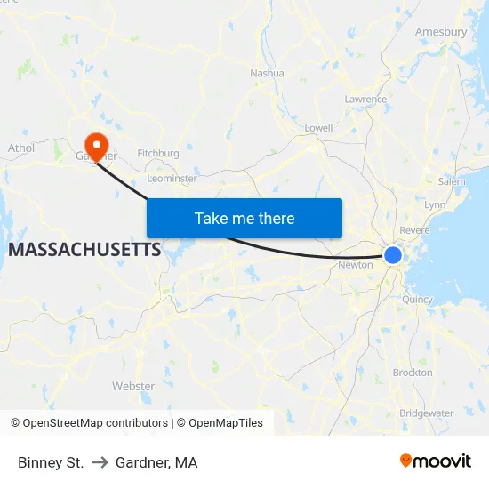Binney St. to Gardner, MA map