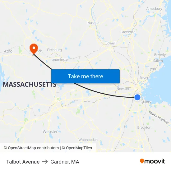 Talbot Avenue to Gardner, MA map