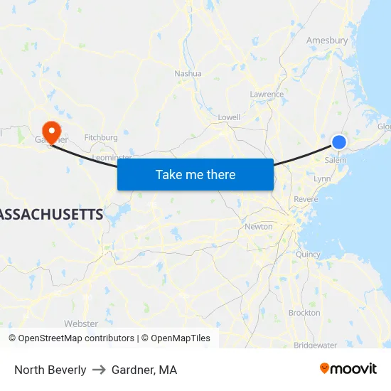 North Beverly to Gardner, MA map