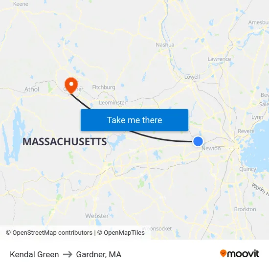 Kendal Green to Gardner, MA map