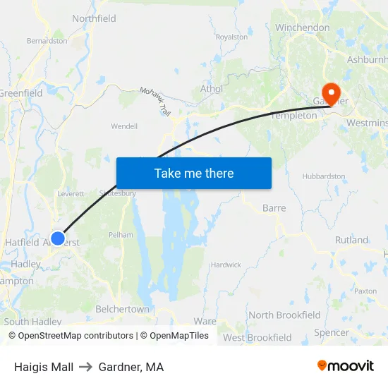 Haigis Mall to Gardner, MA map