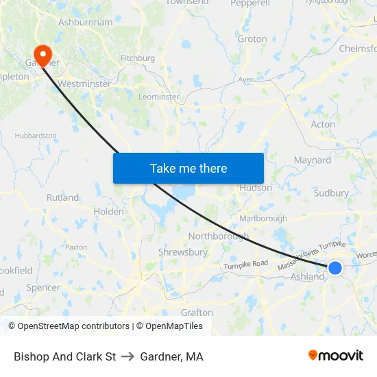 Bishop And Clark St to Gardner, MA map