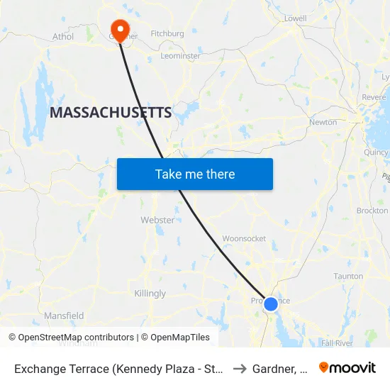 Exchange Terrace (Kennedy Plaza - Stop X) to Gardner, MA map