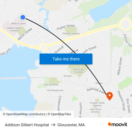 Addison Gilbert Hospital to Gloucester, MA map