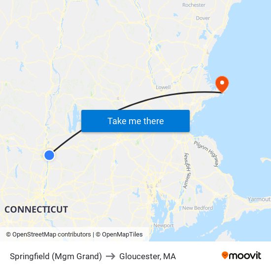 Springfield (Mgm Grand) to Gloucester, MA map