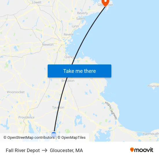 Fall River Depot to Gloucester, MA map