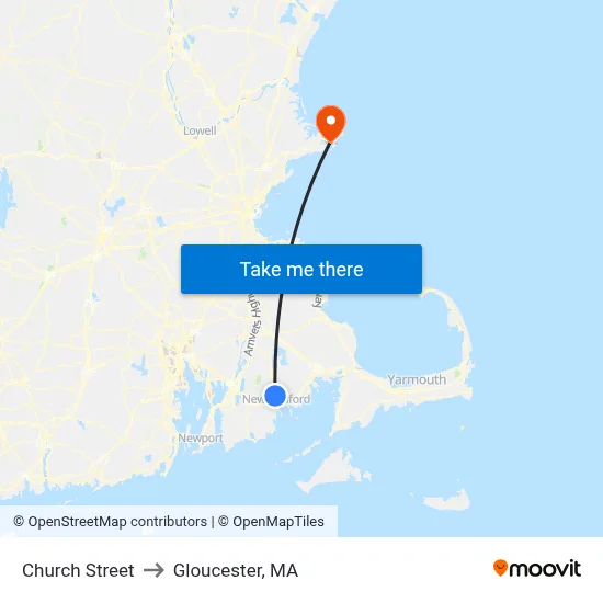 Church Street to Gloucester, MA map