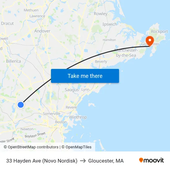 33 Hayden Ave (Novo Nordisk) to Gloucester, MA map
