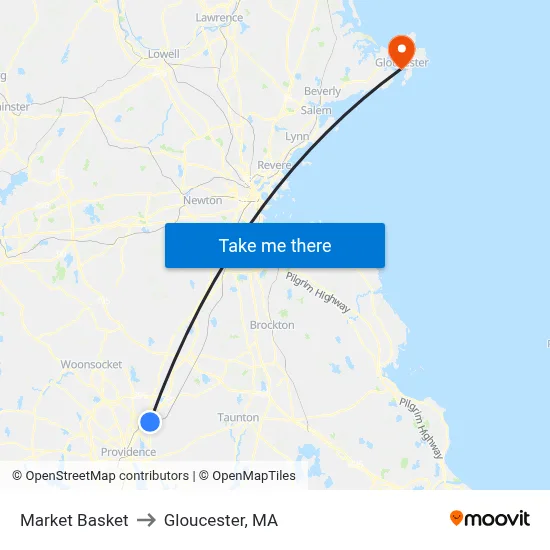 Market Basket to Gloucester, MA map