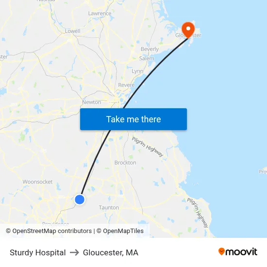Sturdy Hospital to Gloucester, MA map