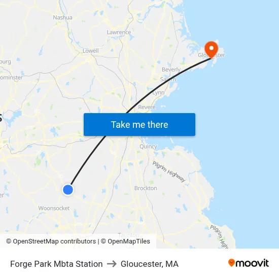 Forge Park Mbta Station to Gloucester, MA map