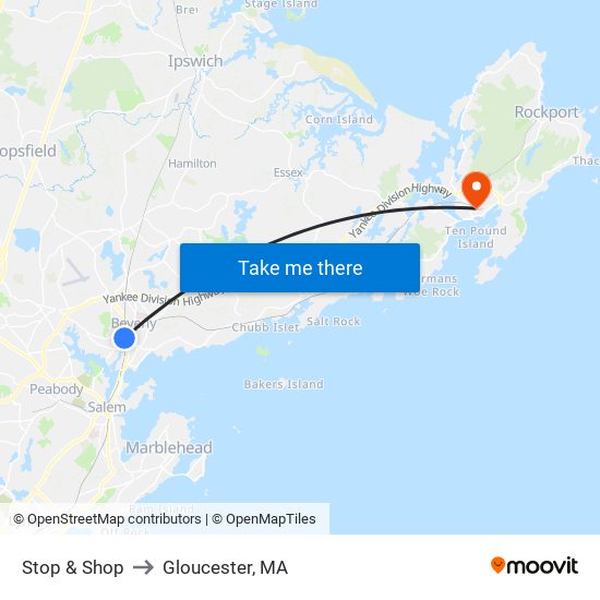 Stop & Shop to Gloucester, MA map