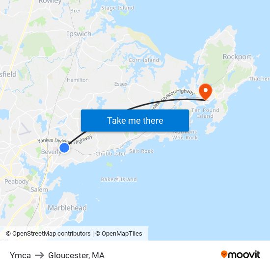 Ymca to Gloucester, MA map