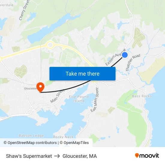 Shaw's Supermarket to Gloucester, MA map