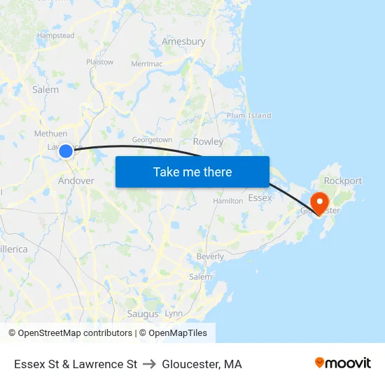 Essex St & Lawrence St to Gloucester, MA map