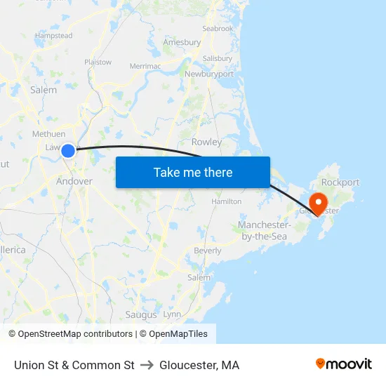 Union St & Common St to Gloucester, MA map