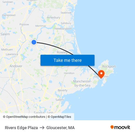 Rivers Edge Plaza to Gloucester, MA map