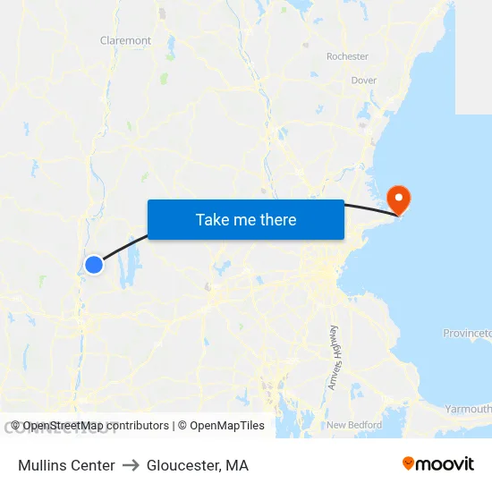 Mullins Center to Gloucester, MA map