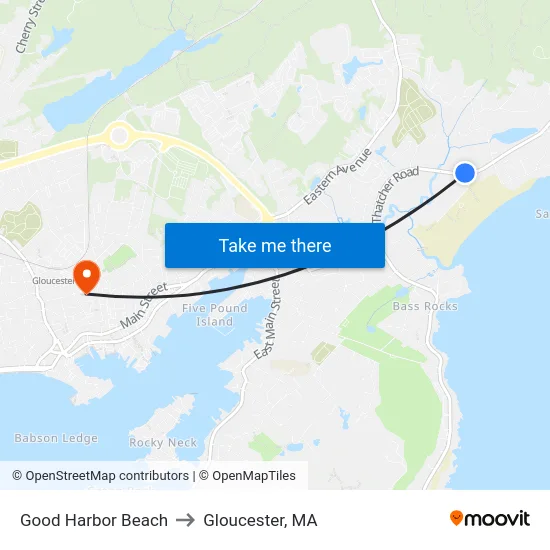 Good Harbor Beach to Gloucester, MA map