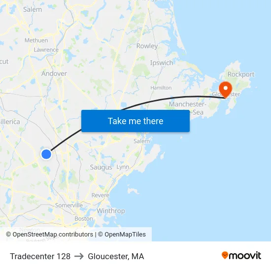 Tradecenter 128 to Gloucester, MA map