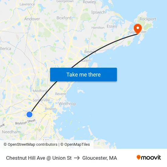 Chestnut Hill Ave @ Union St to Gloucester, MA map