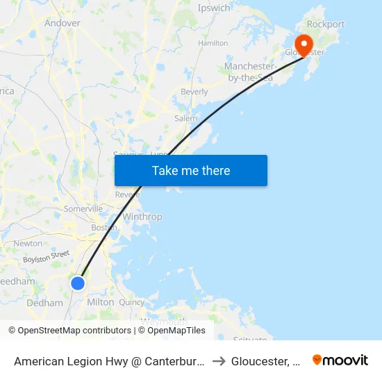 American Legion Hwy @ Canterbury St to Gloucester, MA map