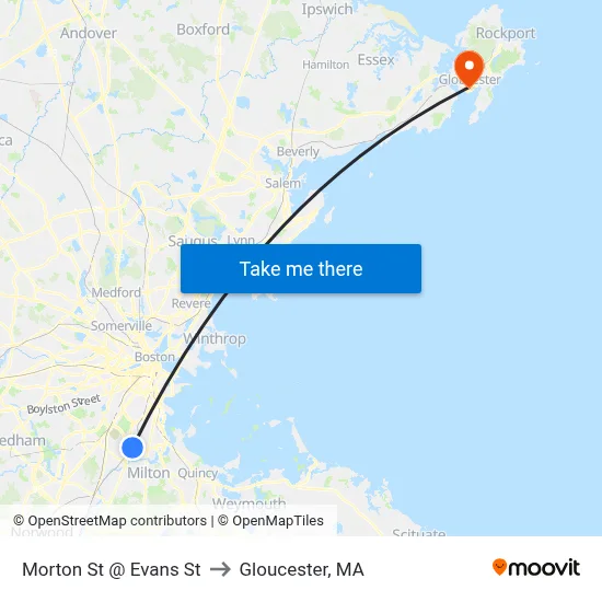 Morton St @ Evans St to Gloucester, MA map