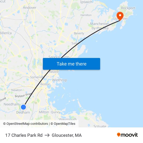 17 Charles Park Rd to Gloucester, MA map