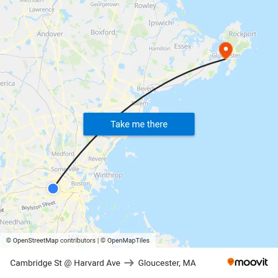 Cambridge St @ Harvard Ave to Gloucester, MA map